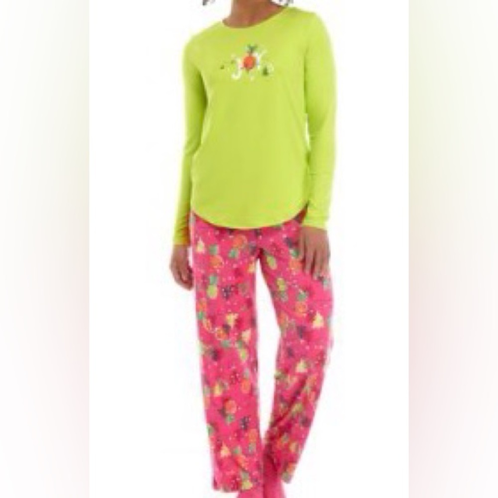 HUE Womens M Pineapple Joy Green Pink Pajamas Boho Holiday Comfy Loungwear